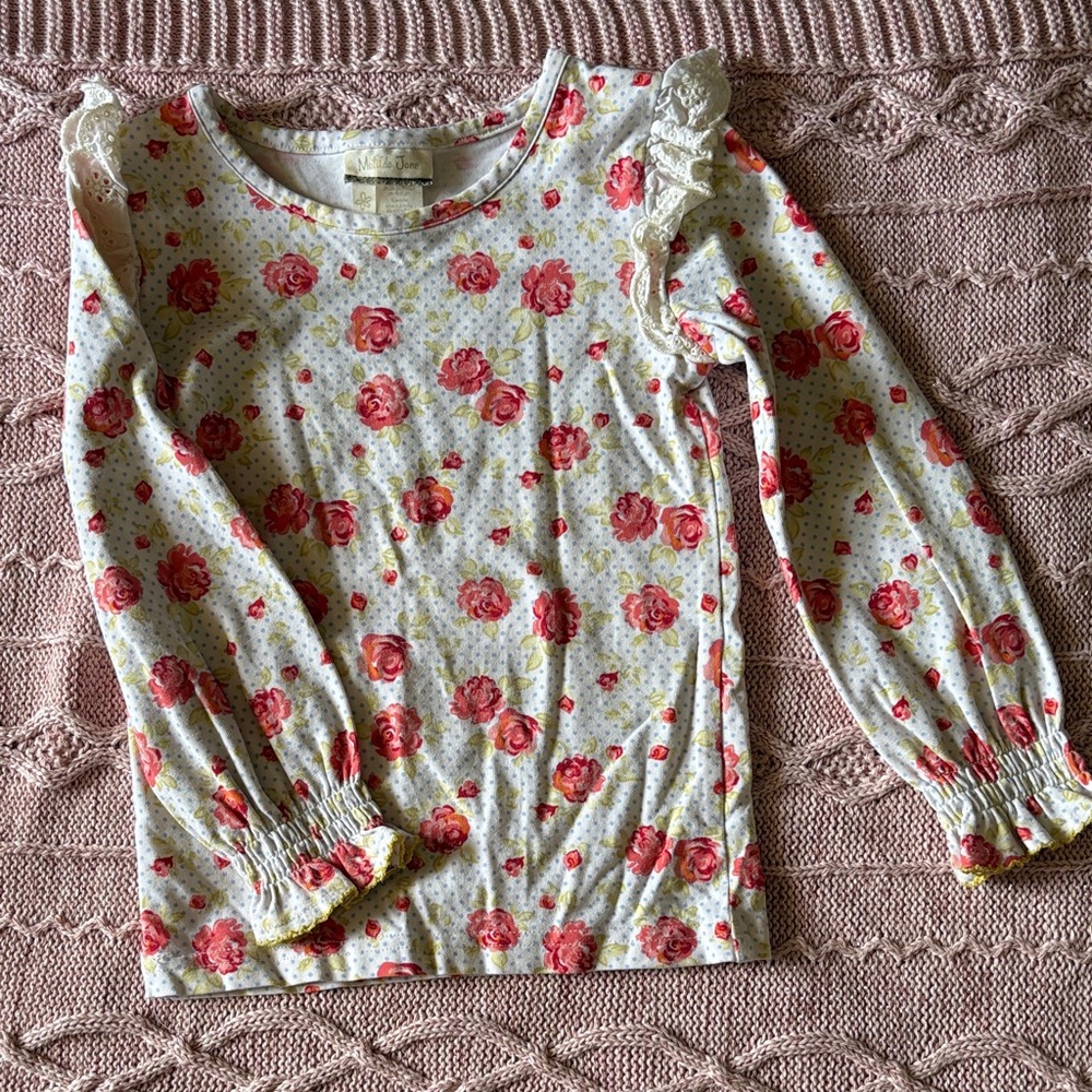 Matilda Jane Cream Long-Sleeve Floral Tee with Pink Roses